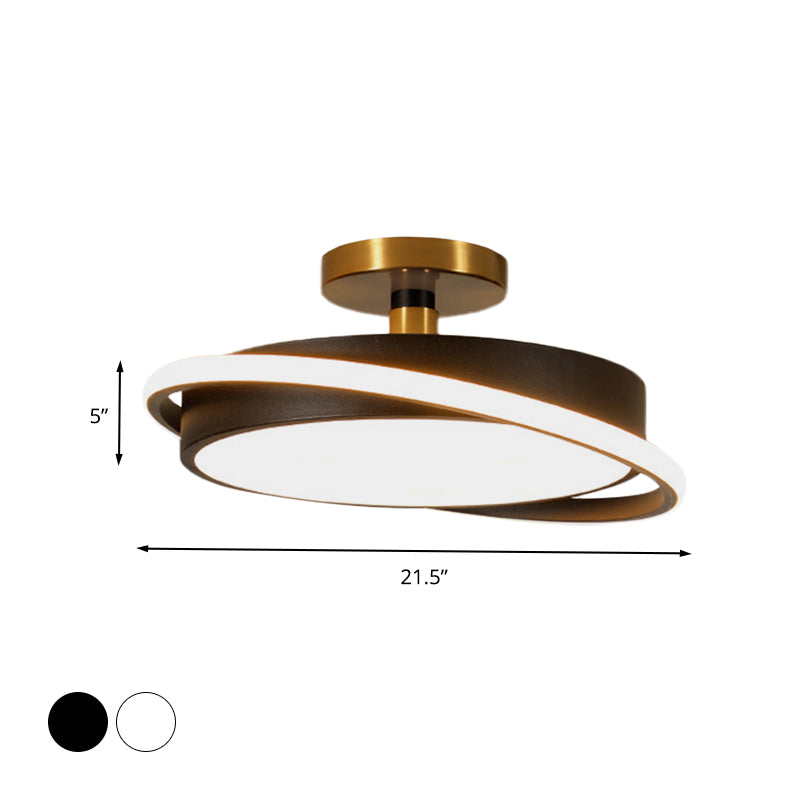 Drum Bedroom Flush Light Fixture Metal 18"/21.5" Dia LED Modernism Semi Flush Lamp in White/Black with Rotatable Ring, White/Warm Light Clearhalo 'Ceiling Lights' 'Close To Ceiling Lights' 'Close to ceiling' 'Semi-flushmount' Lighting' 603639