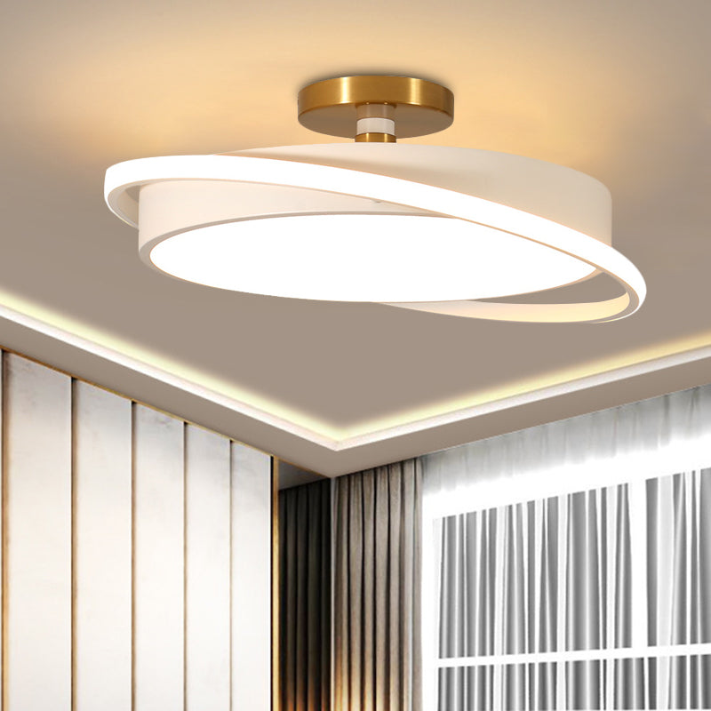 Drum Bedroom Flush Light Fixture Metal 18"/21.5" Dia LED Modernism Semi Flush Lamp in White/Black with Rotatable Ring, White/Warm Light White Clearhalo 'Ceiling Lights' 'Close To Ceiling Lights' 'Close to ceiling' 'Semi-flushmount' Lighting' 603640