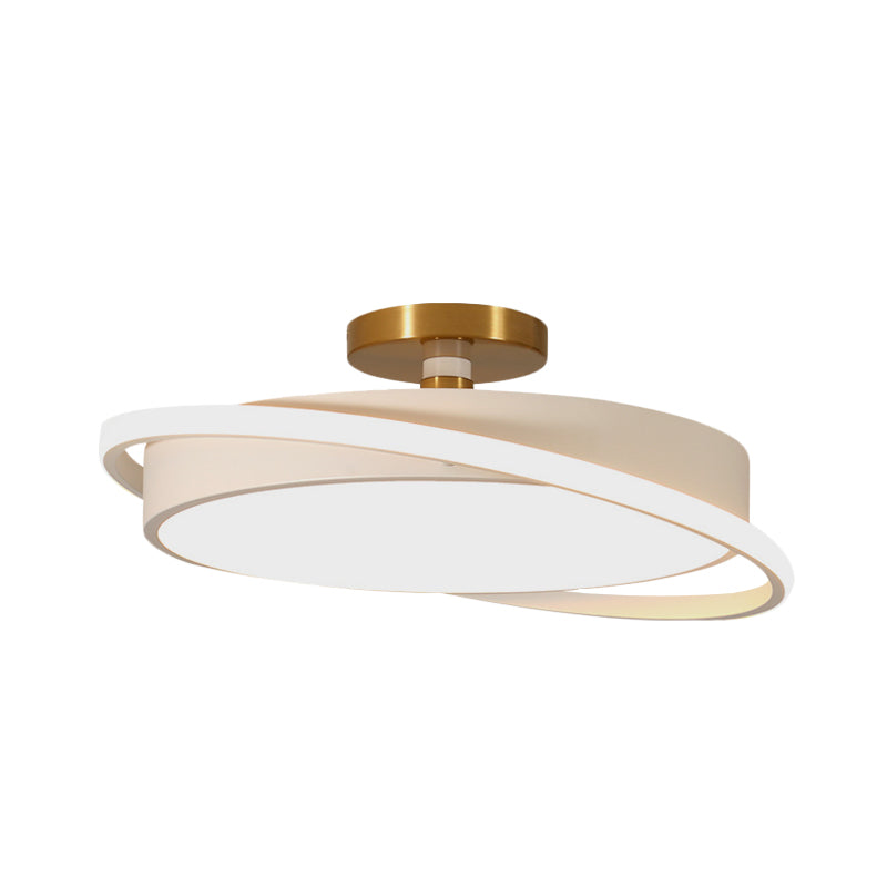 Drum Bedroom Flush Light Fixture Metal 18"/21.5" Dia LED Modernism Semi Flush Lamp in White/Black with Rotatable Ring, White/Warm Light Clearhalo 'Ceiling Lights' 'Close To Ceiling Lights' 'Close to ceiling' 'Semi-flushmount' Lighting' 603642