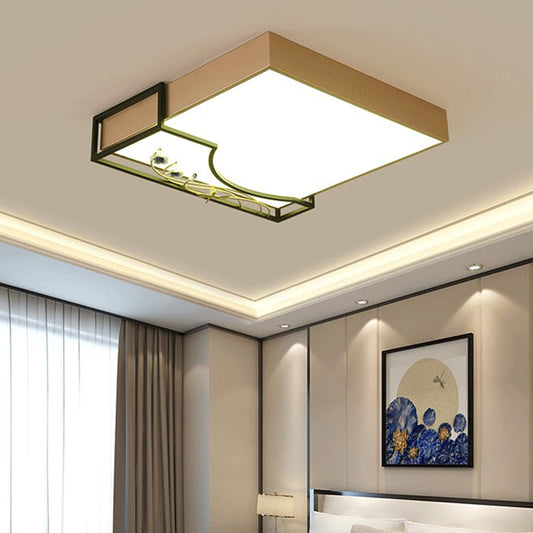 Gold Squared Flush Lighting Contemporary LED Metal Flush Mounted Ceiling Lamp with Flower Decor Gold Clearhalo 'Ceiling Lights' 'Close To Ceiling Lights' 'Close to ceiling' 'Flush mount' Lighting' 603648