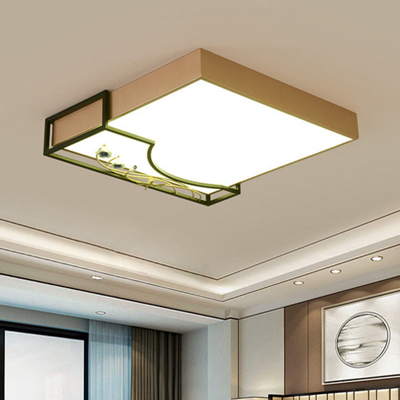 Gold Squared Flush Lighting Contemporary LED Metal Flush Mounted Ceiling Lamp with Flower Decor Clearhalo 'Ceiling Lights' 'Close To Ceiling Lights' 'Close to ceiling' 'Flush mount' Lighting' 603649