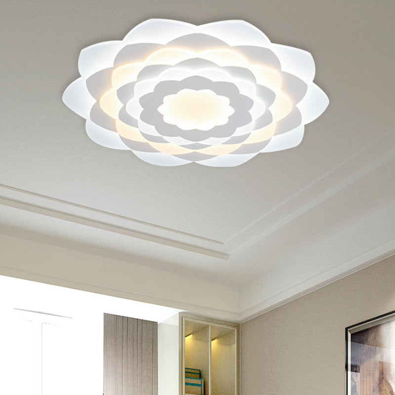 Flower-Shaped Flushmount Contemporary Acrylic LED White Flush Ceiling Light for Bedroom, 16"/19.5" Wide White Clearhalo 'Ceiling Lights' 'Close To Ceiling Lights' 'Close to ceiling' 'Flush mount' Lighting' 603653