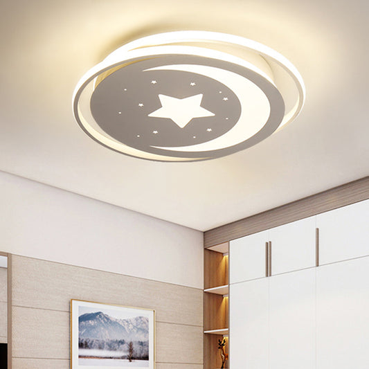 Acrylic Moon and Stars Flush Light Modern LED White Ceiling Flush Mount in White/Warm Light, 16"/19.5" Width White Clearhalo 'Ceiling Lights' 'Close To Ceiling Lights' 'Close to ceiling' 'Flush mount' Lighting' 603664