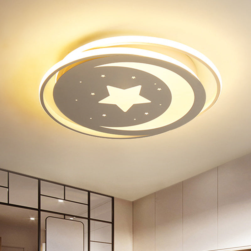 Acrylic Moon and Stars Flush Light Modern LED White Ceiling Flush Mount in White/Warm Light, 16"/19.5" Width Clearhalo 'Ceiling Lights' 'Close To Ceiling Lights' 'Close to ceiling' 'Flush mount' Lighting' 603665