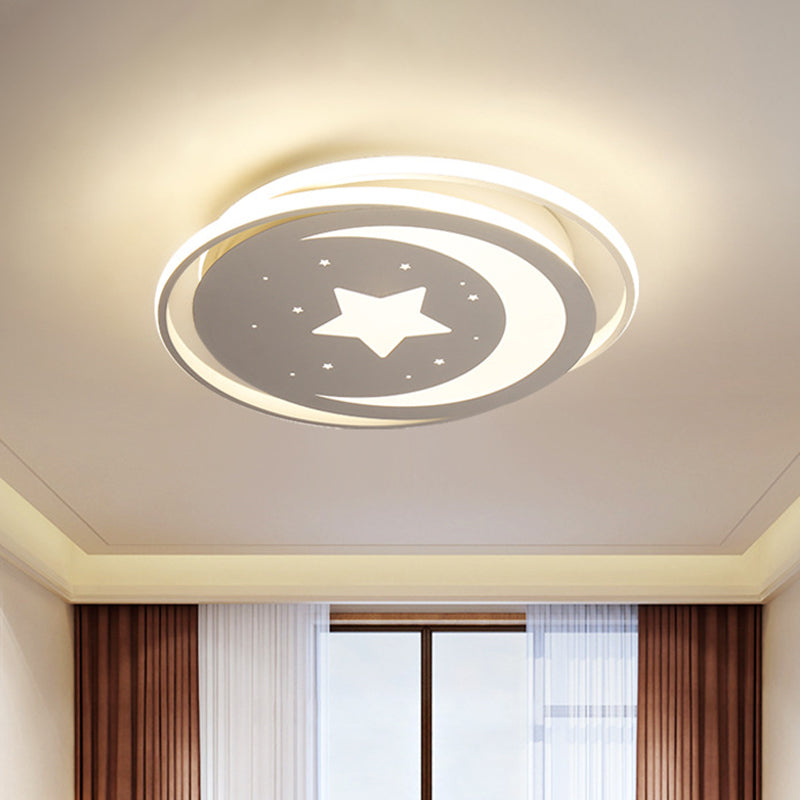 Acrylic Moon and Stars Flush Light Modern LED White Ceiling Flush Mount in White/Warm Light, 16"/19.5" Width Clearhalo 'Ceiling Lights' 'Close To Ceiling Lights' 'Close to ceiling' 'Flush mount' Lighting' 603666