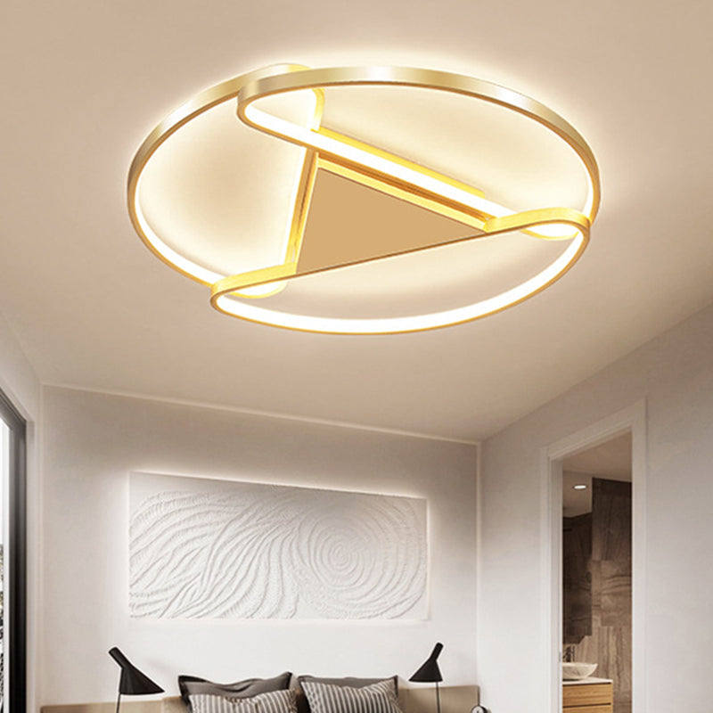 3-Semicircle Acrylic Flushmount Modernism 18"/23.5" Wide LED Gold Flush Mount Ceiling Light with Triangle Canopy Middle, Warm/White Light Gold Clearhalo 'Ceiling Lights' 'Close To Ceiling Lights' 'Close to ceiling' 'Flush mount' Lighting' 603675