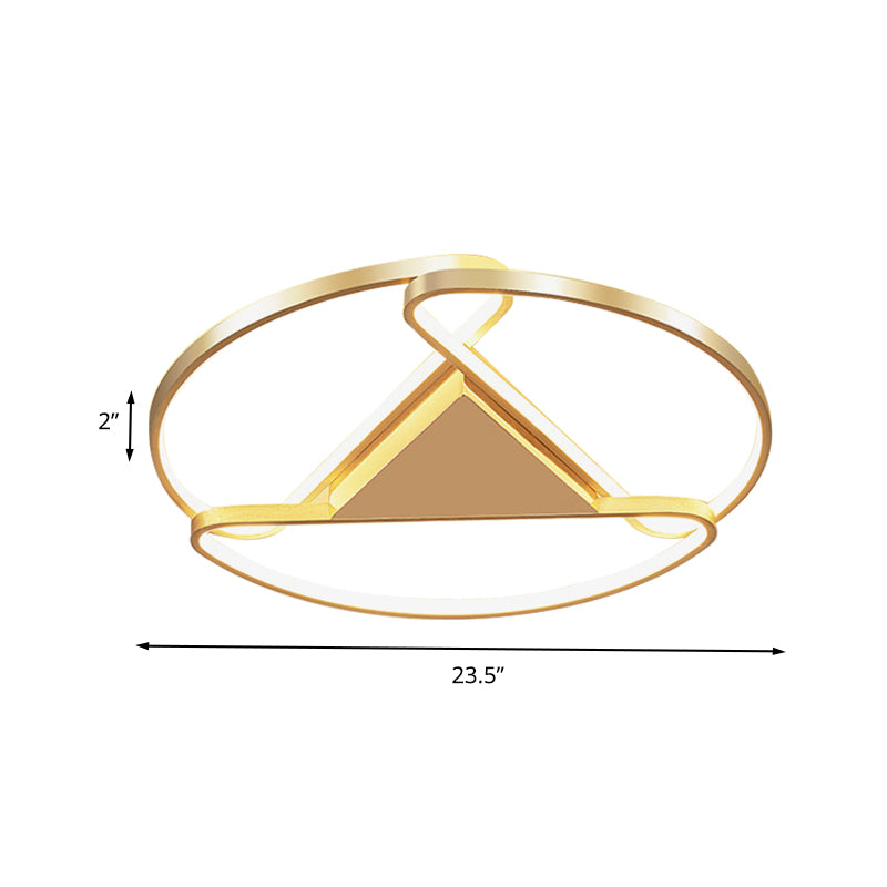 3-Semicircle Acrylic Flushmount Modernism 18"/23.5" Wide LED Gold Flush Mount Ceiling Light with Triangle Canopy Middle, Warm/White Light Clearhalo 'Ceiling Lights' 'Close To Ceiling Lights' 'Close to ceiling' 'Flush mount' Lighting' 603680