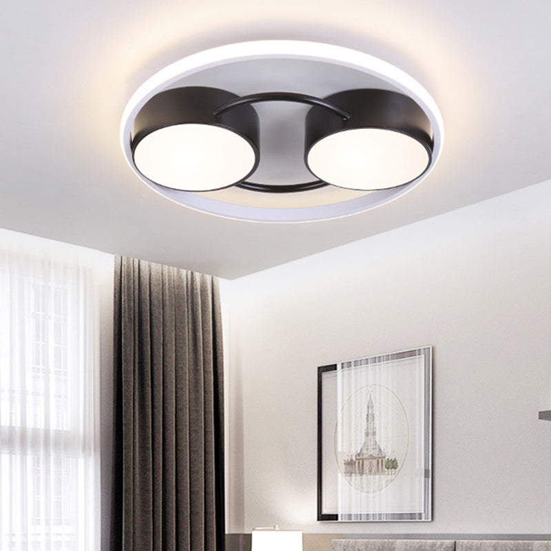 Modernist Double Small Drum Flush Light Metal 18"/21.5" W LED Bedroom Flush Ceiling Lamp Fixture in Black, Warm/White Light Black Clearhalo 'Ceiling Lights' 'Close To Ceiling Lights' 'Close to ceiling' 'Flush mount' Lighting' 603690