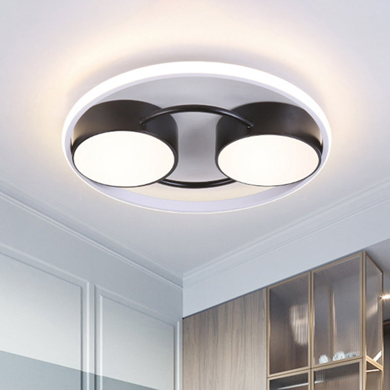 Modernist Double Small Drum Flush Light Metal 18"/21.5" W LED Bedroom Flush Ceiling Lamp Fixture in Black, Warm/White Light Clearhalo 'Ceiling Lights' 'Close To Ceiling Lights' 'Close to ceiling' 'Flush mount' Lighting' 603691