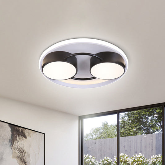 Modernist Double Small Drum Flush Light Metal 18"/21.5" W LED Bedroom Flush Ceiling Lamp Fixture in Black, Warm/White Light Clearhalo 'Ceiling Lights' 'Close To Ceiling Lights' 'Close to ceiling' 'Flush mount' Lighting' 603692