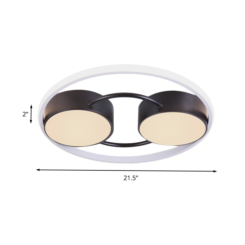 Modernist Double Small Drum Flush Light Metal 18"/21.5" W LED Bedroom Flush Ceiling Lamp Fixture in Black, Warm/White Light Clearhalo 'Ceiling Lights' 'Close To Ceiling Lights' 'Close to ceiling' 'Flush mount' Lighting' 603695