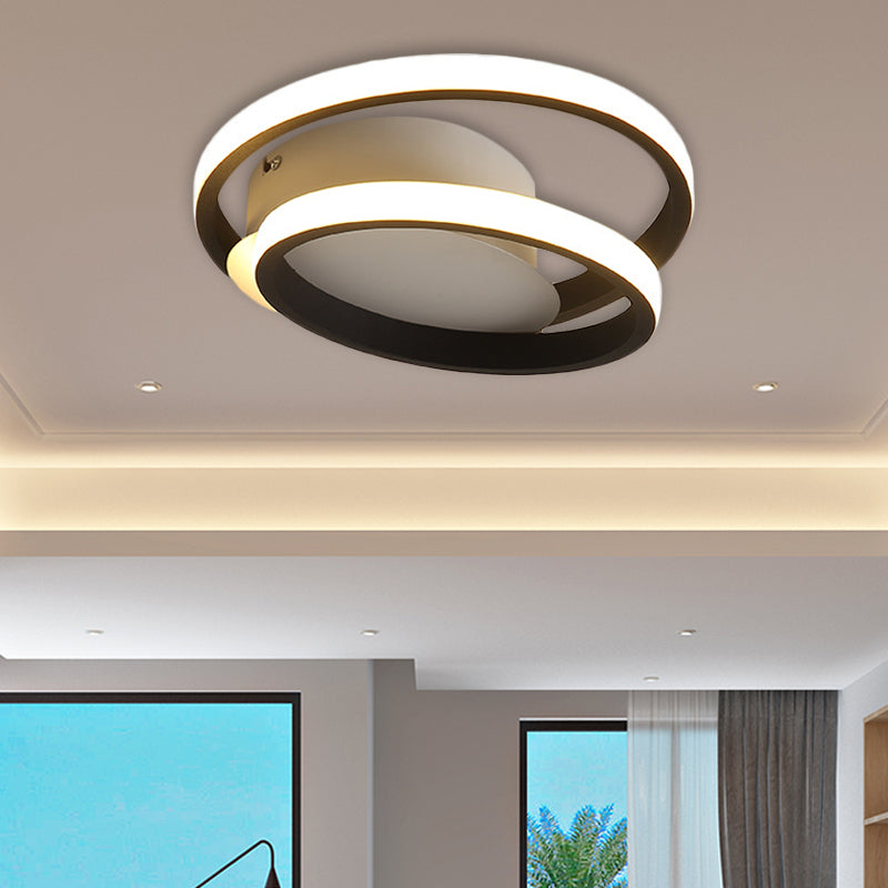 Black Double-Ring Flush Mount Light Simple LED Acrylic Flush Ceiling Lamp in White/Warm Light Black Clearhalo 'Ceiling Lights' 'Close To Ceiling Lights' 'Close to ceiling' 'Flush mount' Lighting' 603701