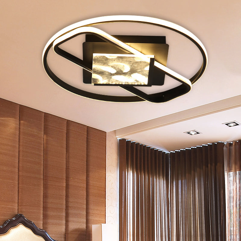 Modern Ring and Square Flushmount Acrylic LED Bedroom Ceiling Flush Mount in Black Black Clearhalo 'Ceiling Lights' 'Close To Ceiling Lights' 'Close to ceiling' 'Flush mount' Lighting' 603706