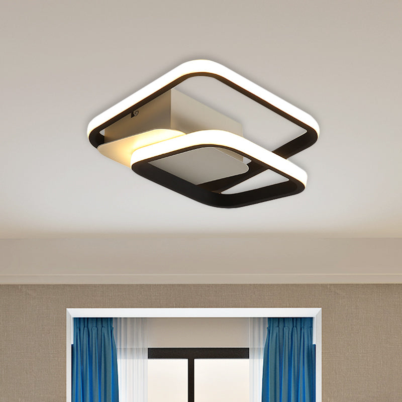 Modernism 2-Square Frame Flushmount Acrylic LED Hallway Ceiling Flush Mount in Black, White/Warm Light Black Clearhalo 'Ceiling Lights' 'Close To Ceiling Lights' 'Close to ceiling' 'Flush mount' Lighting' 603728