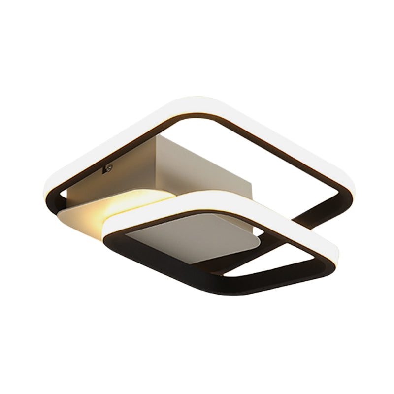 Modernism 2-Square Frame Flushmount Acrylic LED Hallway Ceiling Flush Mount in Black, White/Warm Light Clearhalo 'Ceiling Lights' 'Close To Ceiling Lights' 'Close to ceiling' 'Flush mount' Lighting' 603730