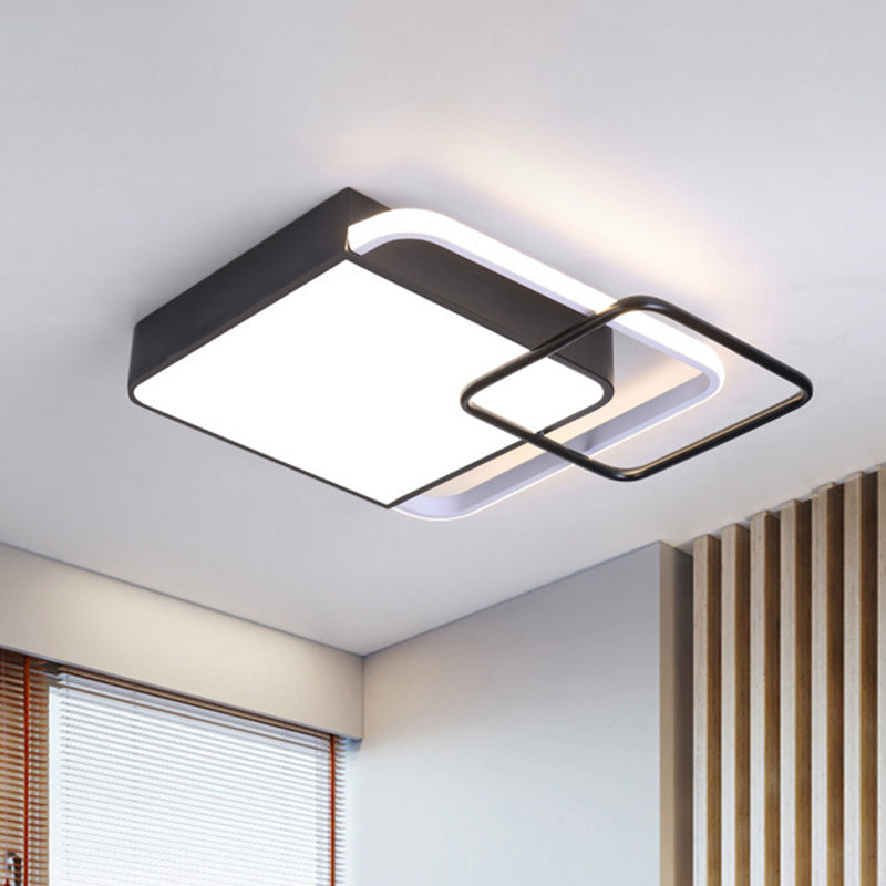 Black Square Flushmount Lighting Contemporary LED Metallic Flush Lamp Fixture in White/Warm Light, 18"/21.5" Wide Clearhalo 'Ceiling Lights' 'Close To Ceiling Lights' 'Close to ceiling' 'Flush mount' Lighting' 603739