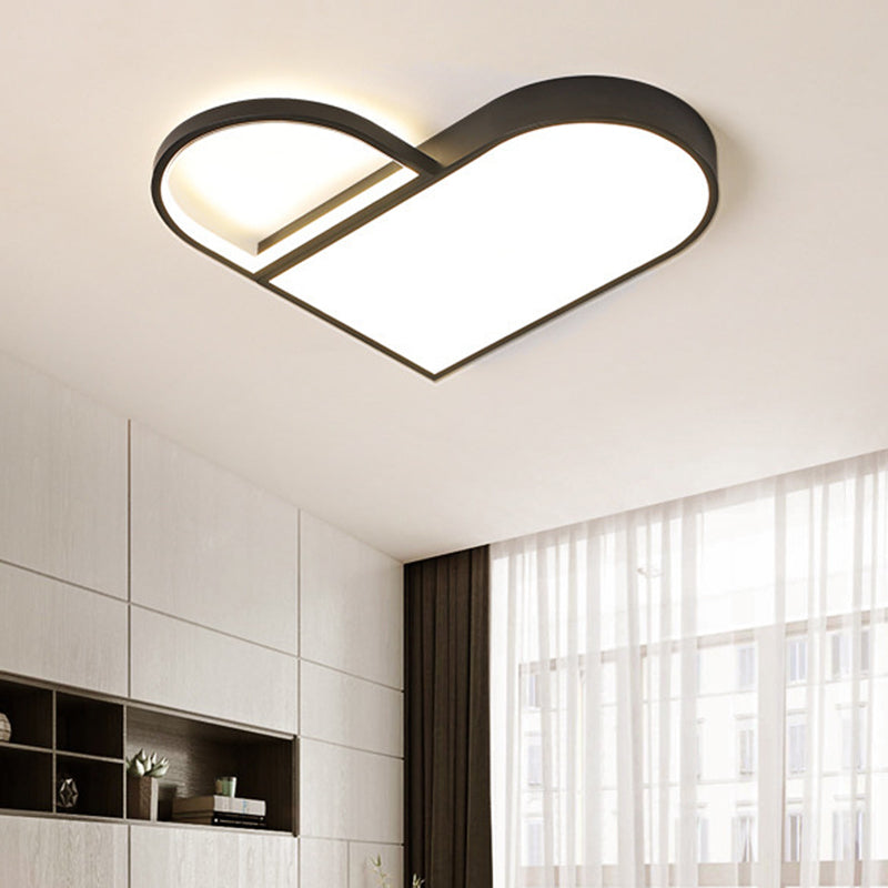 LED Bedroom Flush Mount Modern White/Black Flush Lighting with Love Heart Shape Metal Shade, 19.5"/23.5" Width Black Clearhalo 'Ceiling Lights' 'Close To Ceiling Lights' 'Close to ceiling' 'Flush mount' Lighting' 603744