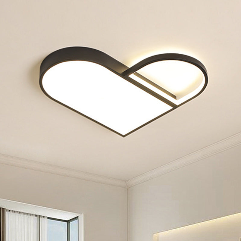 LED Bedroom Flush Mount Modern White/Black Flush Lighting with Love Heart Shape Metal Shade, 19.5"/23.5" Width Clearhalo 'Ceiling Lights' 'Close To Ceiling Lights' 'Close to ceiling' 'Flush mount' Lighting' 603745