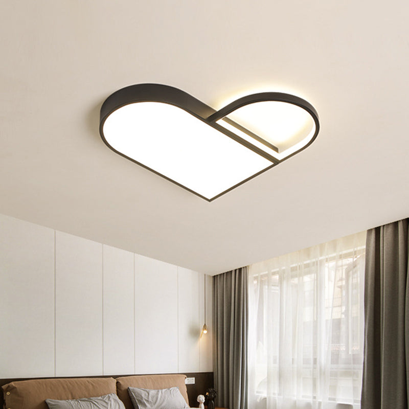 LED Bedroom Flush Mount Modern White/Black Flush Lighting with Love Heart Shape Metal Shade, 19.5"/23.5" Width Clearhalo 'Ceiling Lights' 'Close To Ceiling Lights' 'Close to ceiling' 'Flush mount' Lighting' 603746