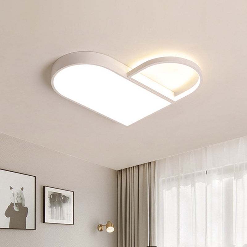 LED Bedroom Flush Mount Modern White/Black Flush Lighting with Love Heart Shape Metal Shade, 19.5"/23.5" Width White Clearhalo 'Ceiling Lights' 'Close To Ceiling Lights' 'Close to ceiling' 'Flush mount' Lighting' 603750