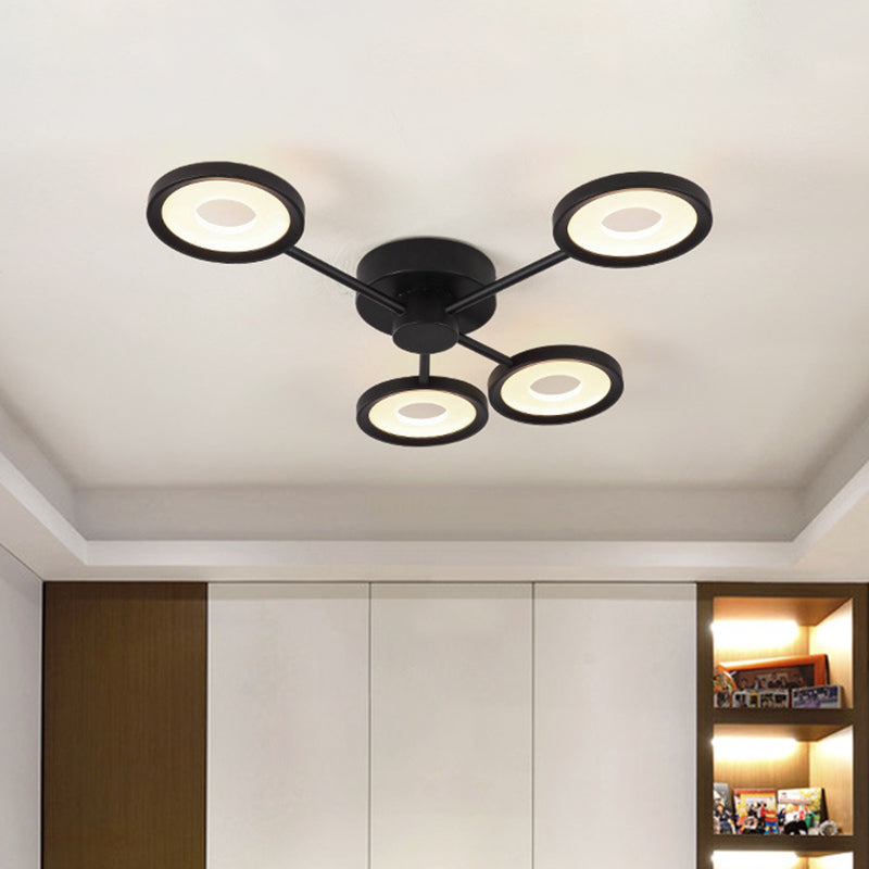 Round Metal Semi Flush Mounted Lamp Minimalist 4 Heads Black LED Close to Ceiling Light Black Clearhalo 'Ceiling Lights' 'Close To Ceiling Lights' 'Close to ceiling' 'Semi-flushmount' Lighting' 603758