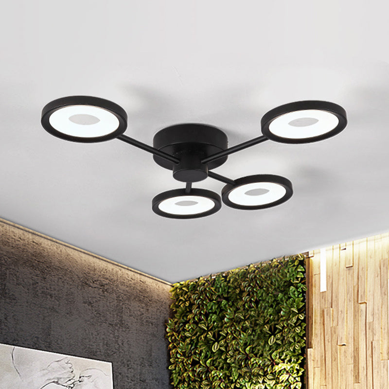 Round Metal Semi Flush Mounted Lamp Minimalist 4 Heads Black LED Close to Ceiling Light Clearhalo 'Ceiling Lights' 'Close To Ceiling Lights' 'Close to ceiling' 'Semi-flushmount' Lighting' 603759