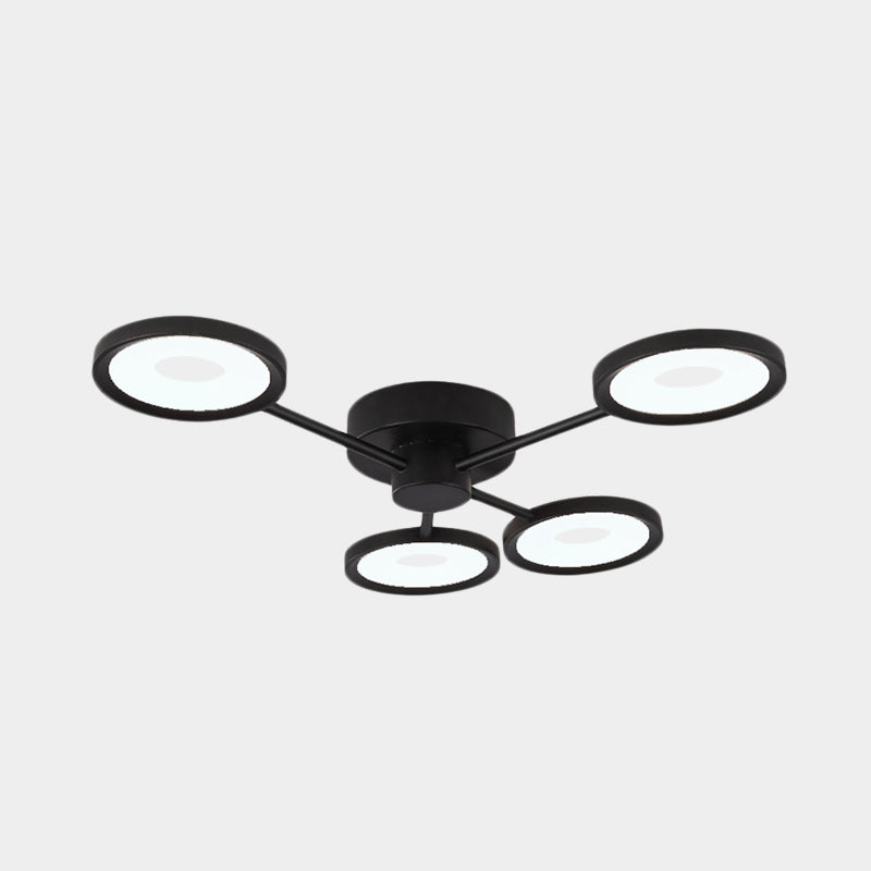 Round Metal Semi Flush Mounted Lamp Minimalist 4 Heads Black LED Close to Ceiling Light Clearhalo 'Ceiling Lights' 'Close To Ceiling Lights' 'Close to ceiling' 'Semi-flushmount' Lighting' 603761