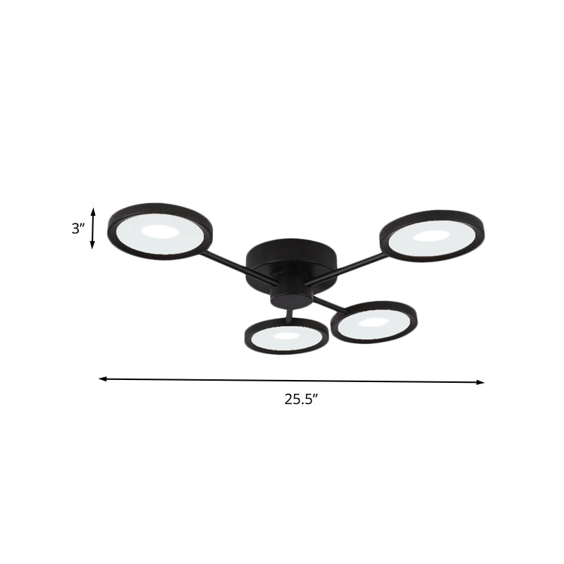 Round Metal Semi Flush Mounted Lamp Minimalist 4 Heads Black LED Close to Ceiling Light Clearhalo 'Ceiling Lights' 'Close To Ceiling Lights' 'Close to ceiling' 'Semi-flushmount' Lighting' 603762