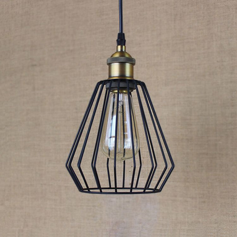 Black/Brass 1 Bulb Ceiling Lighting Warehouse Style Metal Wire Cage Shade Pendant Lamp for Dining Table Clearhalo 'Ceiling Lights' 'Modern Pendants' 'Modern' 'Pendant Lights' 'Pendants' Lighting' 603810