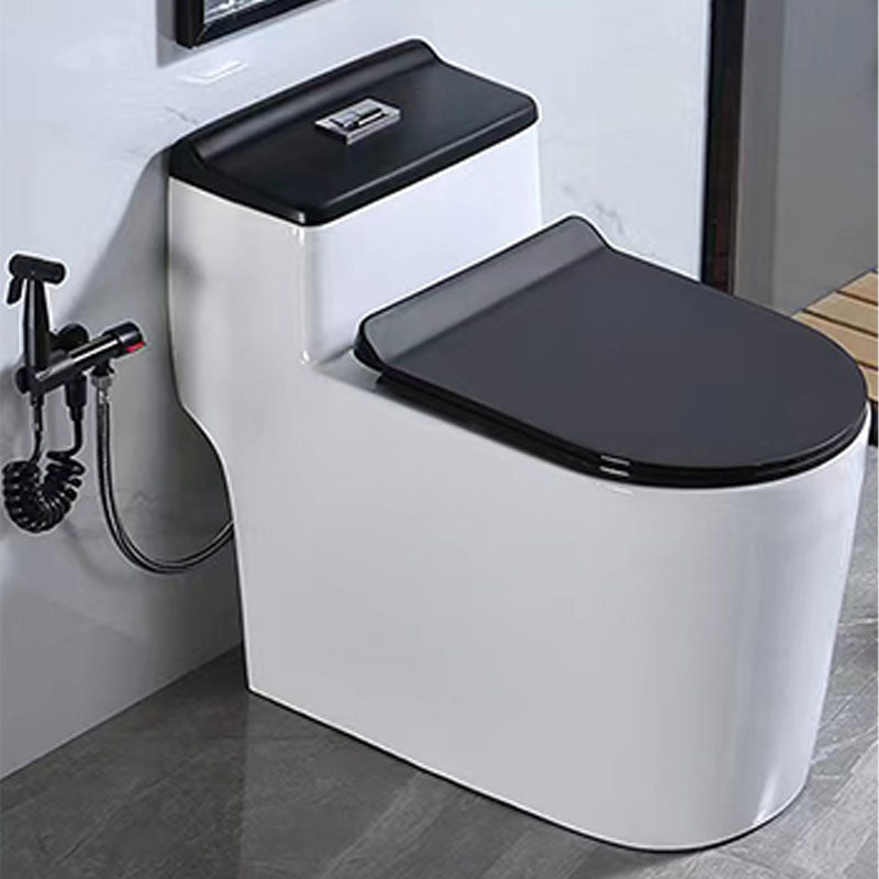 Floor Mount Toilet Black and White Toilet with Siphon Jet Water-saving Function 15"L x 28"W x 24"H Black Clearhalo 'Bathroom Remodel & Bathroom Fixtures' 'Home Improvement' 'home_improvement' 'home_improvement_toilets' 'Toilets & Bidets' 'Toilets' 6038135