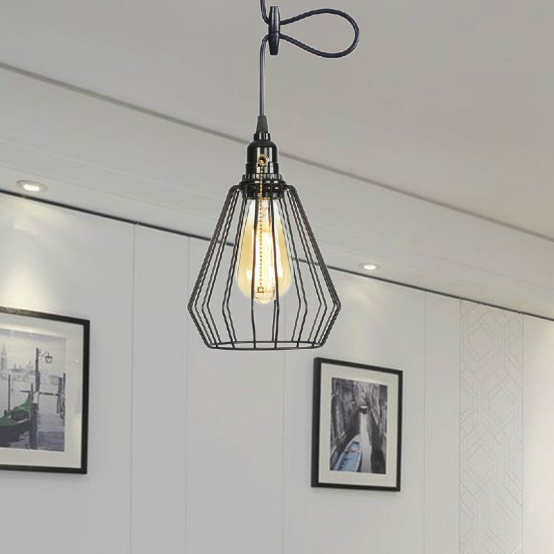 Black/Brass 1 Bulb Ceiling Lighting Warehouse Style Metal Wire Cage Shade Pendant Lamp for Dining Table Brass B Clearhalo 'Ceiling Lights' 'Modern Pendants' 'Modern' 'Pendant Lights' 'Pendants' Lighting' 603814