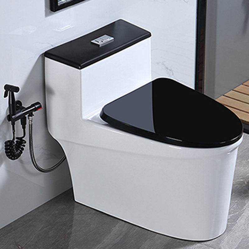 Floor Mount Toilet Black and White Toilet with Siphon Jet Water-saving Function 17"L x 28"W x 25"H Black Clearhalo 'Bathroom Remodel & Bathroom Fixtures' 'Home Improvement' 'home_improvement' 'home_improvement_toilets' 'Toilets & Bidets' 'Toilets' 6038146