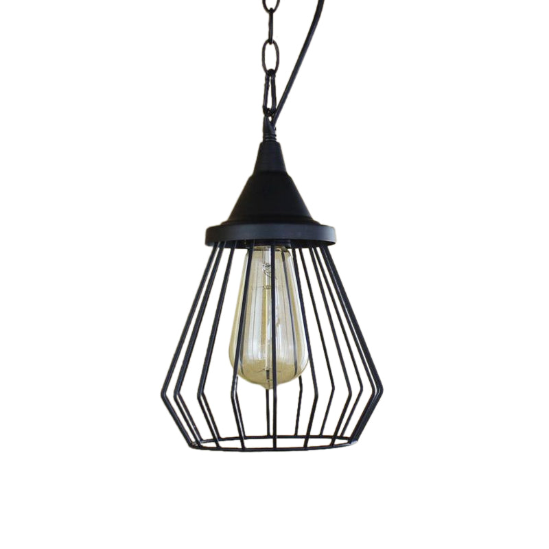 Black/Brass 1 Bulb Ceiling Lighting Warehouse Style Metal Wire Cage Shade Pendant Lamp for Dining Table Clearhalo 'Ceiling Lights' 'Modern Pendants' 'Modern' 'Pendant Lights' 'Pendants' Lighting' 603821