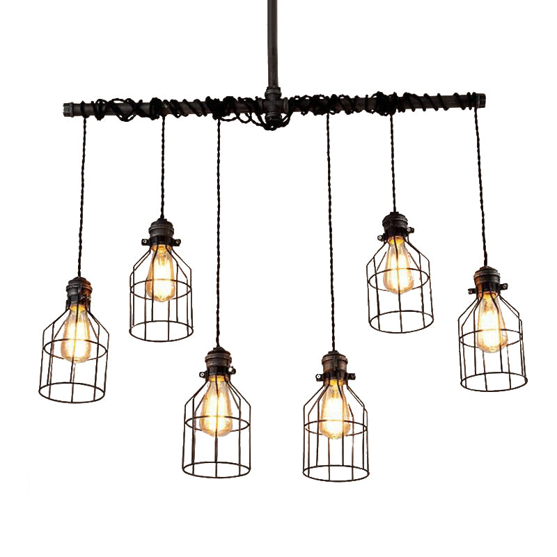 6/10-Bulb Cage Ceiling Pendant Light with Water Pipe Antique Style Bronze Iron Island Lighting for Dining Room Clearhalo 'Ceiling Lights' 'Island Lights' Lighting' 603832