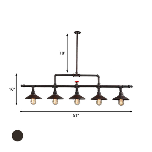 3/5 Heads Hanging Island Light Industrial Style Cone Shade Metallic Pendant Lighting with Red Valve in Rust Clearhalo 'Ceiling Lights' 'Island Lights' Lighting' 603843