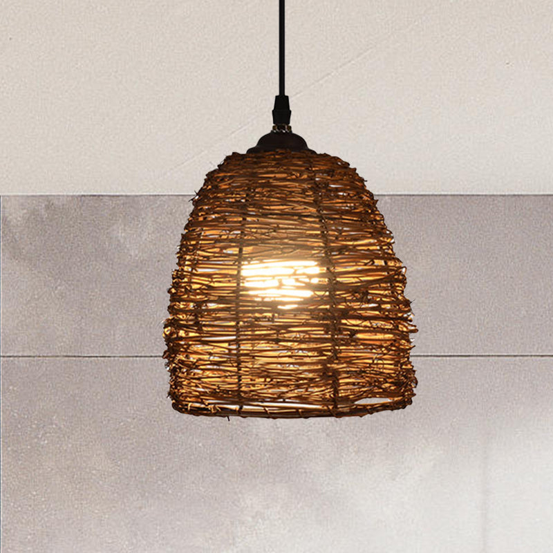 Conic Hanging Lamp Contemporary Style Rattan 1 Head Beige/Brown Suspension Light for Dining Room Clearhalo 'Ceiling Lights' 'Pendant Lights' 'Pendants' Lighting' 603880