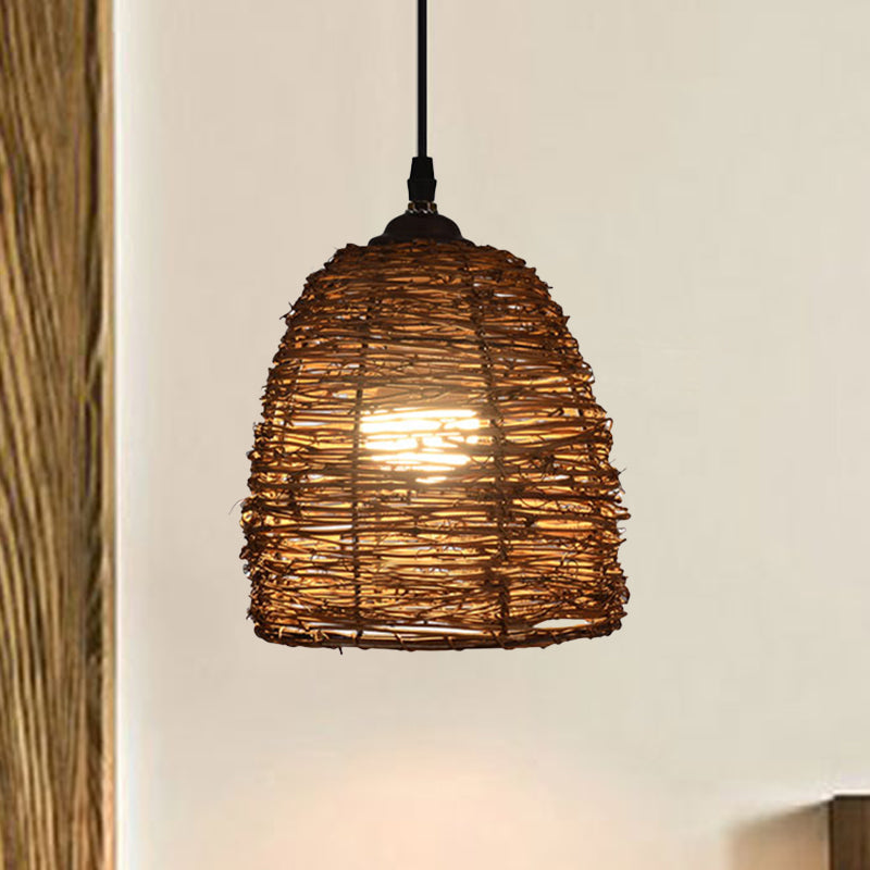 Conic Hanging Lamp Contemporary Style Rattan 1 Head Beige/Brown Suspension Light for Dining Room Clearhalo 'Ceiling Lights' 'Pendant Lights' 'Pendants' Lighting' 603882