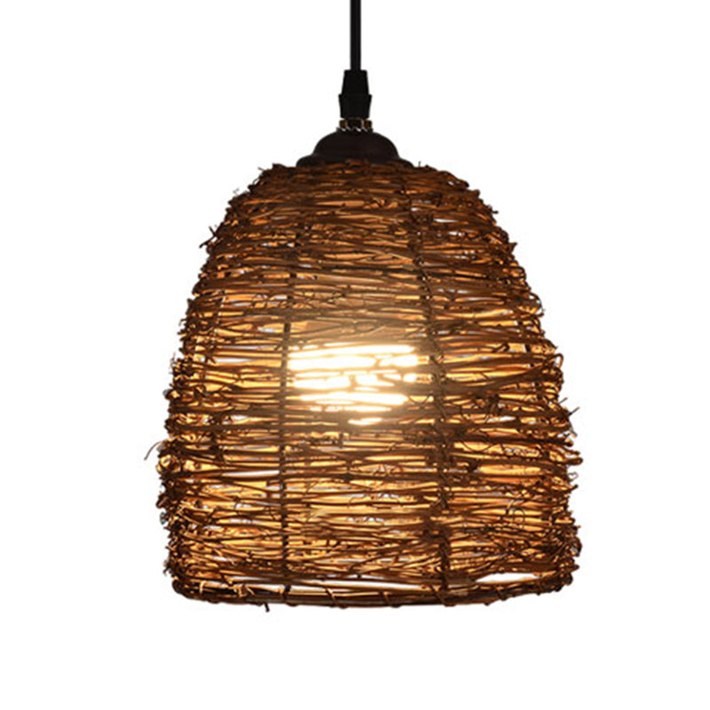 Conic Hanging Lamp Contemporary Style Rattan 1 Head Beige/Brown Suspension Light for Dining Room Clearhalo 'Ceiling Lights' 'Pendant Lights' 'Pendants' Lighting' 603883