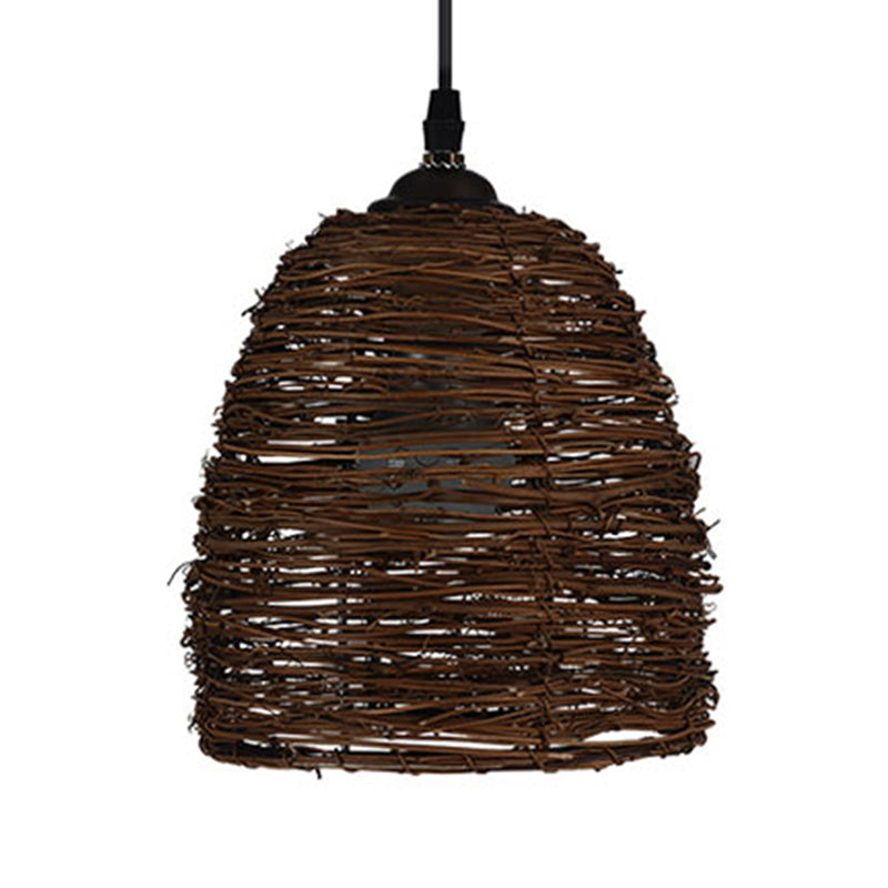 Conic Hanging Lamp Contemporary Style Rattan 1 Head Beige/Brown Suspension Light for Dining Room Clearhalo 'Ceiling Lights' 'Pendant Lights' 'Pendants' Lighting' 603884