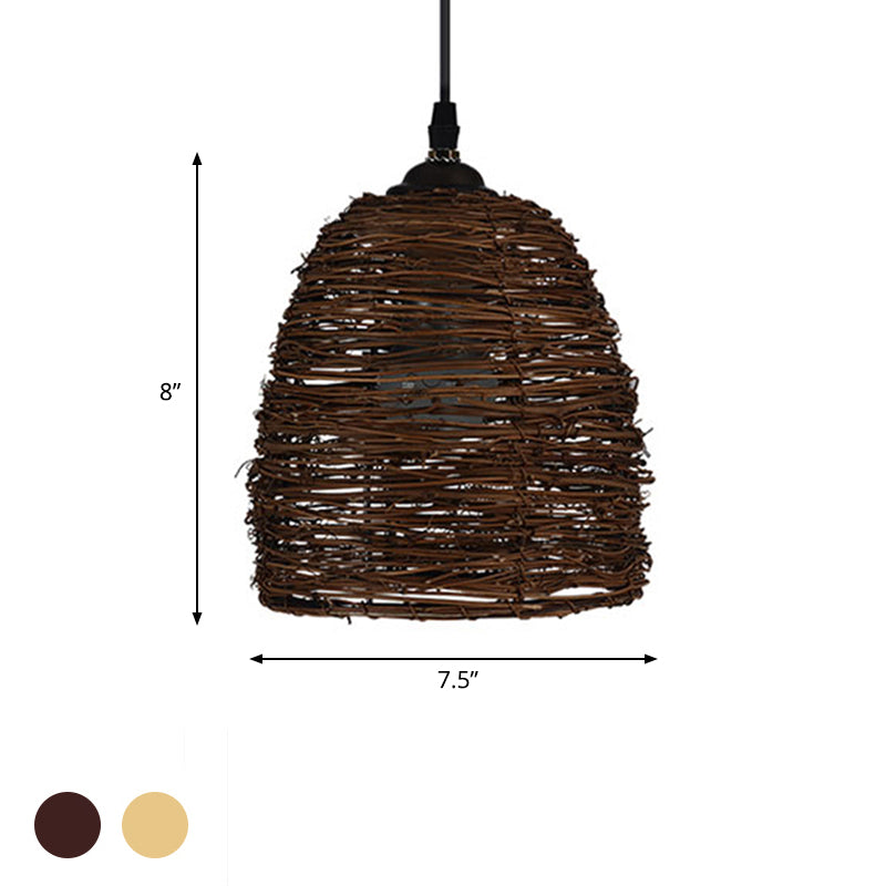 Conic Hanging Lamp Contemporary Style Rattan 1 Head Beige/Brown Suspension Light for Dining Room Clearhalo 'Ceiling Lights' 'Pendant Lights' 'Pendants' Lighting' 603885