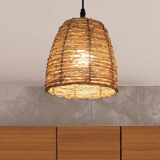 Conic Hanging Lamp Contemporary Style Rattan 1 Head Beige/Brown Suspension Light for Dining Room Clearhalo 'Ceiling Lights' 'Pendant Lights' 'Pendants' Lighting' 603886