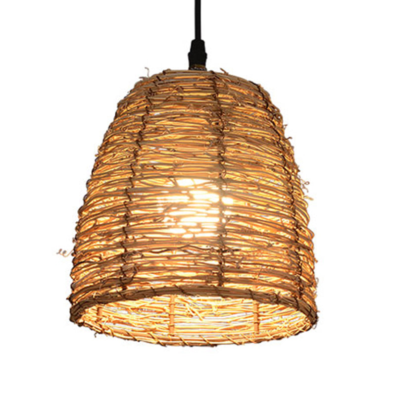 Conic Hanging Lamp Contemporary Style Rattan 1 Head Beige/Brown Suspension Light for Dining Room Clearhalo 'Ceiling Lights' 'Pendant Lights' 'Pendants' Lighting' 603888