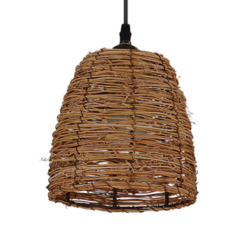 Conic Hanging Lamp Contemporary Style Rattan 1 Head Beige/Brown Suspension Light for Dining Room Clearhalo 'Ceiling Lights' 'Pendant Lights' 'Pendants' Lighting' 603889