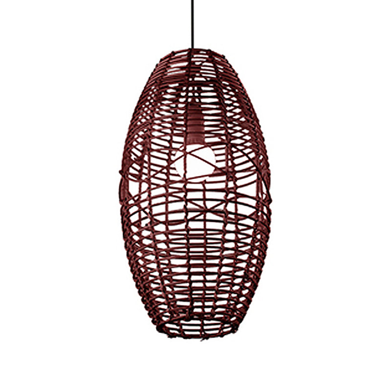 Beige/Brown Ellipse Hanging Pendant Rustic Woven Rattan 1-Light Suspended Lamp for Restaurant Cafe Clearhalo 'Ceiling Lights' 'Pendant Lights' 'Pendants' Lighting' 603913