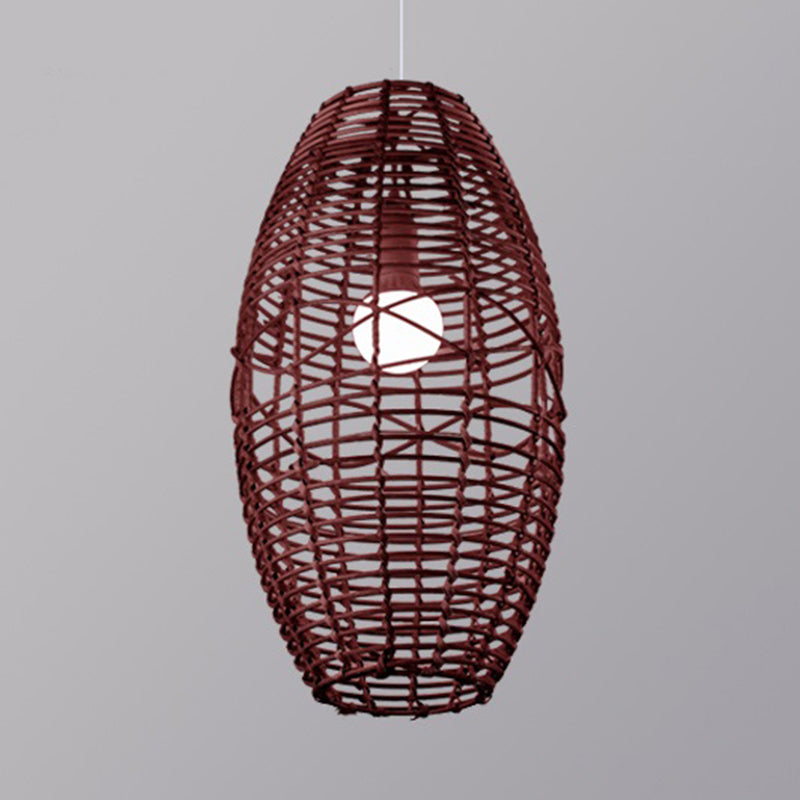 Beige/Brown Ellipse Hanging Pendant Rustic Woven Rattan 1-Light Suspended Lamp for Restaurant Cafe Clearhalo 'Ceiling Lights' 'Pendant Lights' 'Pendants' Lighting' 603914