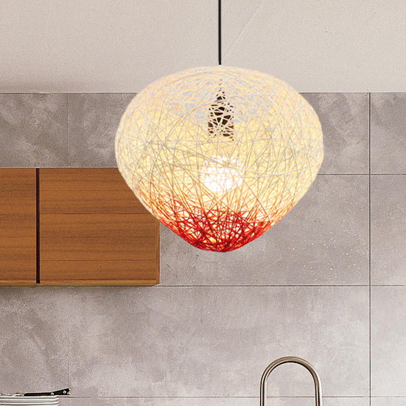 Woven Rattan Bird Nest Hanging Lamp Modern Single Bulb Restaurant Drop Light in Green/Red Red Clearhalo 'Ceiling Lights' 'Modern Pendants' 'Modern' 'Pendant Lights' 'Pendants' Lighting' 603920