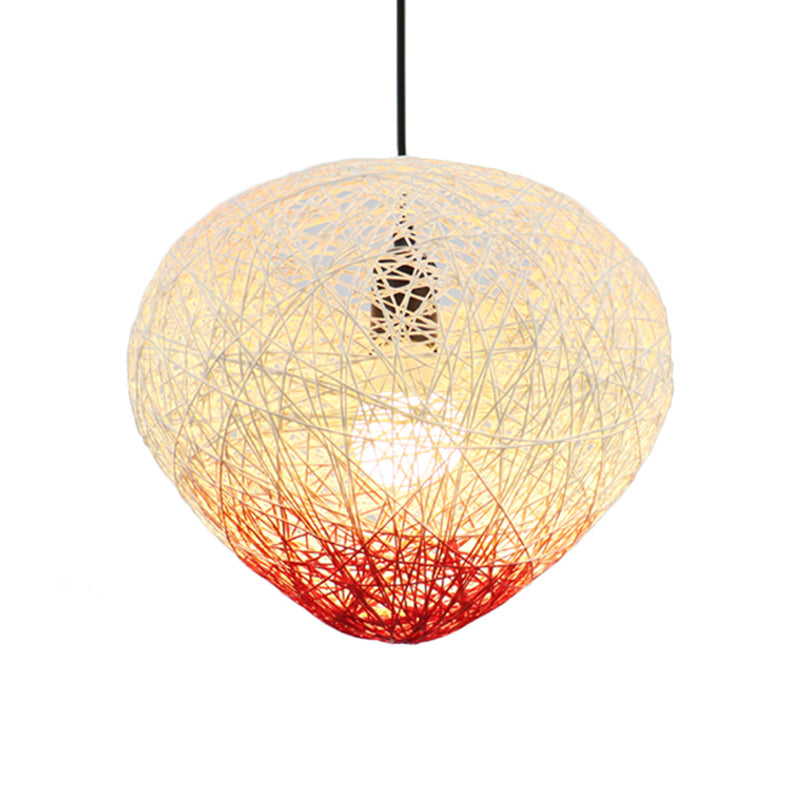 Woven Rattan Bird Nest Hanging Lamp Modern Single Bulb Restaurant Drop Light in Green/Red Clearhalo 'Ceiling Lights' 'Modern Pendants' 'Modern' 'Pendant Lights' 'Pendants' Lighting' 603922