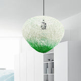 Woven Rattan Bird Nest Hanging Lamp Modern Single Bulb Restaurant Drop Light in Green/Red Green Clearhalo 'Ceiling Lights' 'Modern Pendants' 'Modern' 'Pendant Lights' 'Pendants' Lighting' 603925