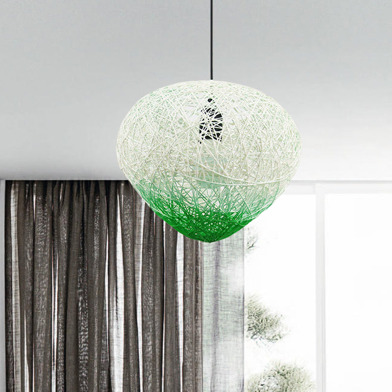 Woven Rattan Bird Nest Hanging Lamp Modern Single Bulb Restaurant Drop Light in Green/Red Clearhalo 'Ceiling Lights' 'Modern Pendants' 'Modern' 'Pendant Lights' 'Pendants' Lighting' 603926