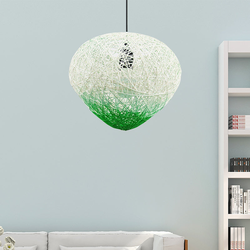 Woven Rattan Bird Nest Hanging Lamp Modern Single Bulb Restaurant Drop Light in Green/Red Clearhalo 'Ceiling Lights' 'Modern Pendants' 'Modern' 'Pendant Lights' 'Pendants' Lighting' 603927